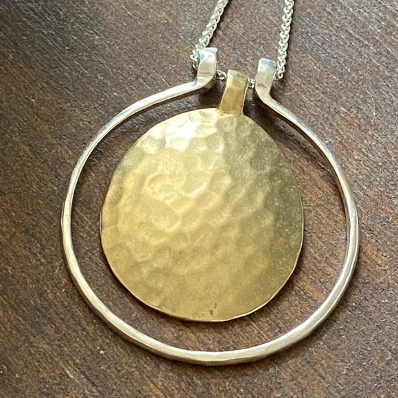 Silpada .925 Sterling Silver and Hammered Gold and Turquoise Necklace - Picture 4 of 5